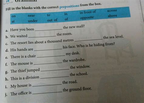 Fill In The Blanks With The Correct Prepositions From The Box Brainly In