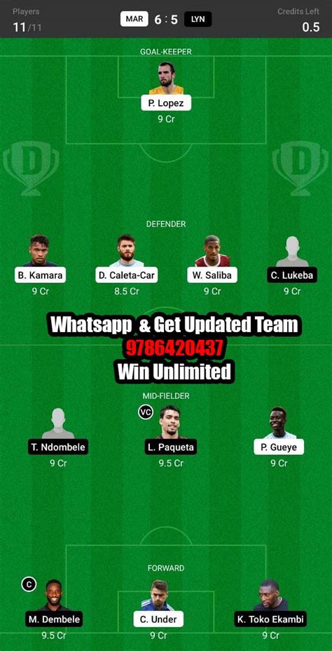 Mar Vs Lyn Dream11 Team Fantasy Prediction Ligue 1