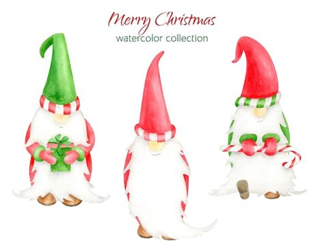 Premium Vector | Set of watercolor christmas gnomes