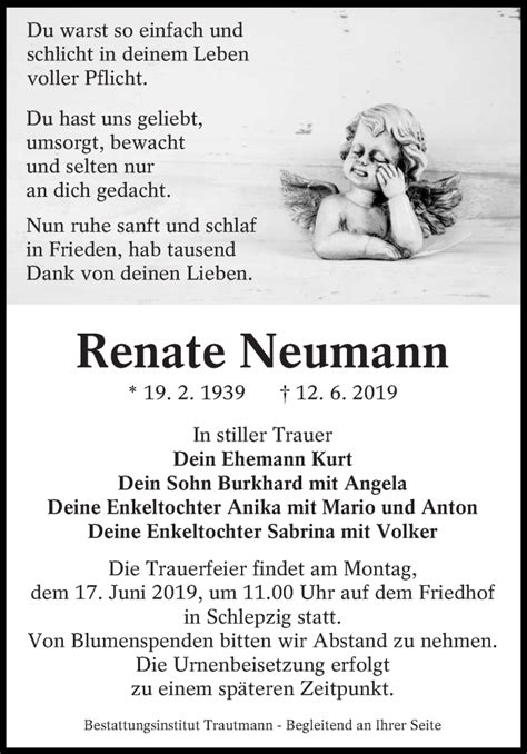 Traueranzeigen Von Renate Neumann Lr Online Trauer De