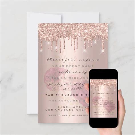 Glitter Drips Rose Gold Bridal Sweet 16th Marsala Invitation Zazzle