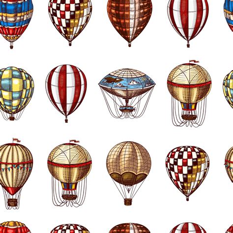 Premium Vector Hot Air Balloons Seamless Pattern Vector Retro Flying