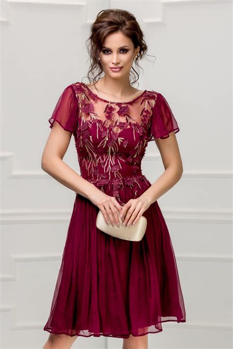 Rochie Leonard Collection Bordo Din Matase Naturala De Seara Rafinata