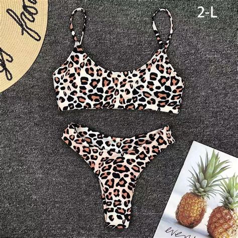 Vacation Backless Low Waist Sexy Swimsuit Bikini Set Leopard Print Split Swimwear L Walmart