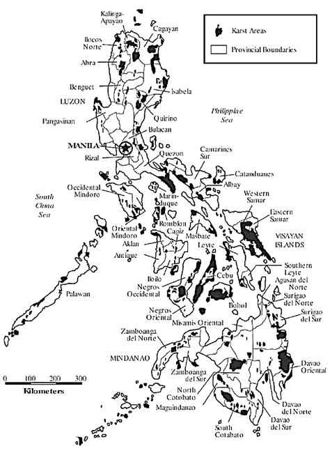 Karst areas in the Philippines shaded in black (based on Balázs 1973 ...