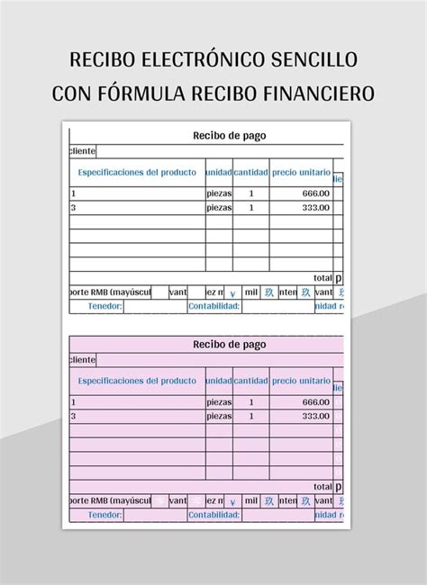 Plantilla de Excel Recibo Electrónico Sencillo Con Fórmula Recibo