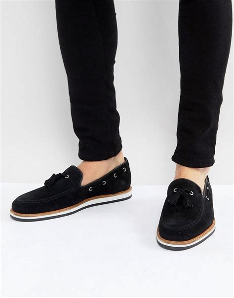 Asos Casual Loafers In Black Suede With White Sole For Men Lyst