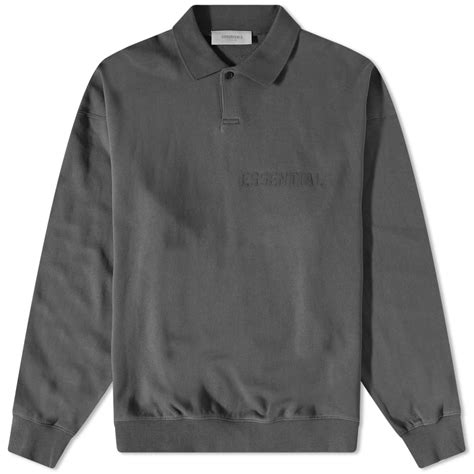 Fear Of God Essentials Long Sleeve Logo Polo Off Black End