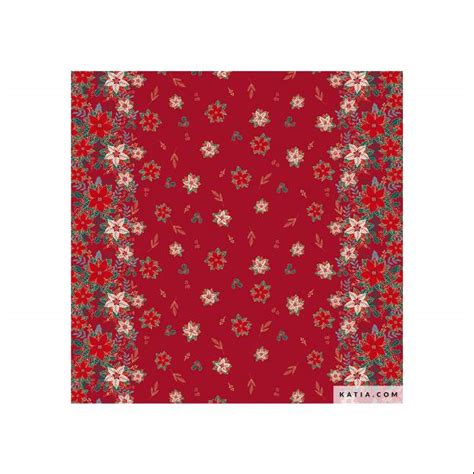 Tissu Xmas Poplin Poinsettia Placed Katia