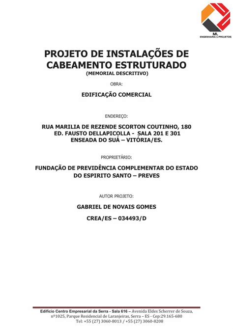 PDF PROJETO DE INSTALAÇÕES DE CABEAMENTO I F PROJETO DE RED