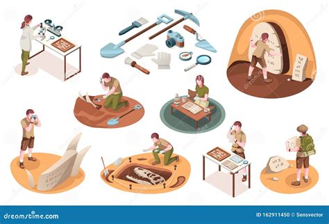 Set Of Isolated Icons For Archeology Paleontology Stock Vector