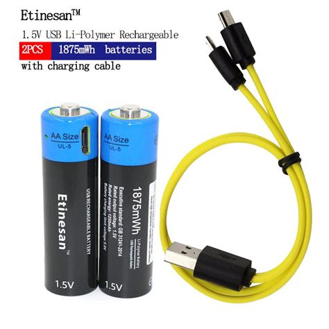 2 unids Etinesan1 5v AA batería recargable del li polímero 1875 MWh