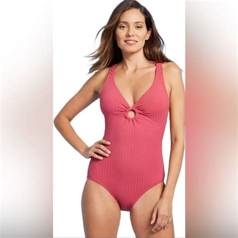 Kona Sol Womens Wide Ribbed Ring Medium Coverage One Piece Swimsuit In