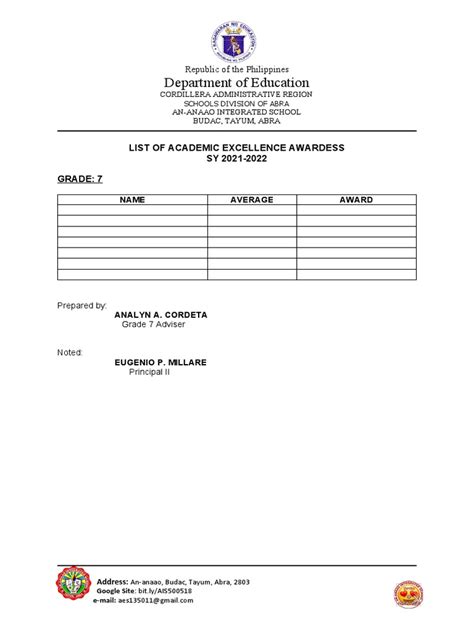 academic award template | PDF