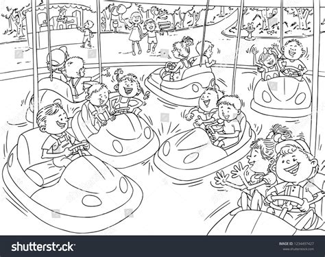 Vector Illustration Kids Bumper Cars Coloring 库存矢量图（免版税）1234497427