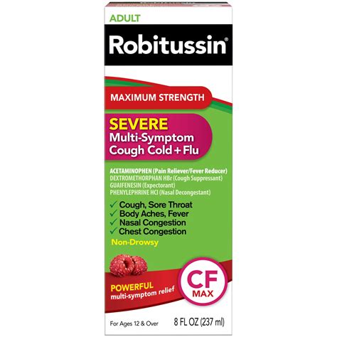 Robitussin Adult Max Strength Severe Cough Cold And Flu Liquid Medicine 8 Fl Oz