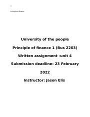 Bus Written Assignment Unit Docx Principle Of Finance