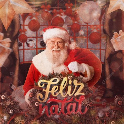 Social Media Feed Feliz Natal Papai Noel Segurando Saco De Presente Psd