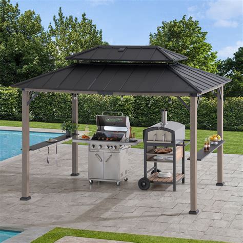 Sunjoy Wooden Grill Gazebo 8 X 12 Ft Steel Hardtop Gazebo With Solar