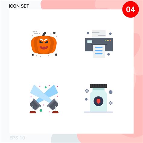 Modern Set of 4 Flat Icons Pictograph of face spotlight avatar printer