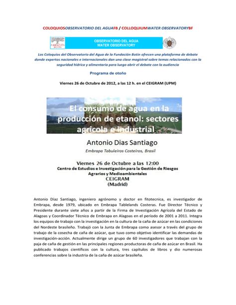 El Consumo De Agua En La Producci N De Etanol El Sector Agr Cola E