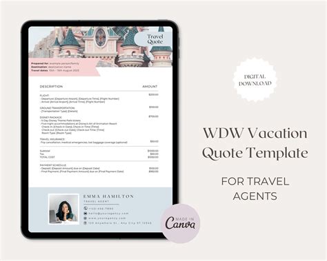 WDW Travel Agent Quote Template Vacation Quote Template Quotation