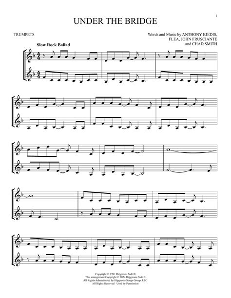Under The Bridge By Red Hot Chili Peppers Sheet Music For Trumpet Duet At Sheet Music Direct