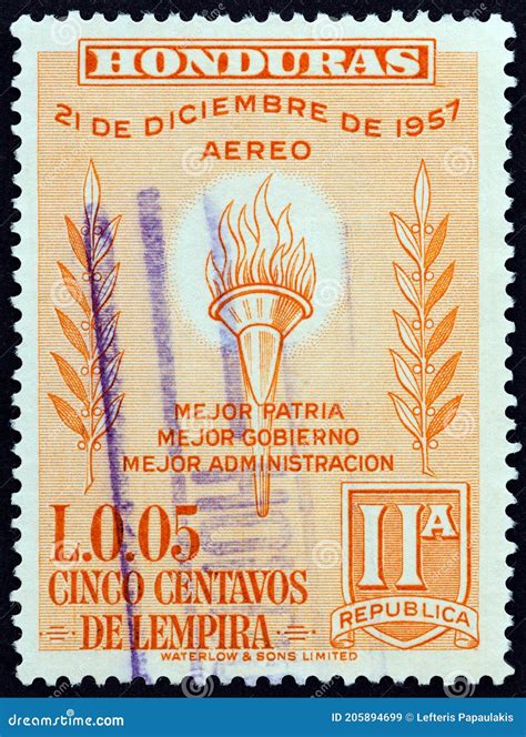 Honduras Circa A Stamp Printed In Honduras Shows Map Of