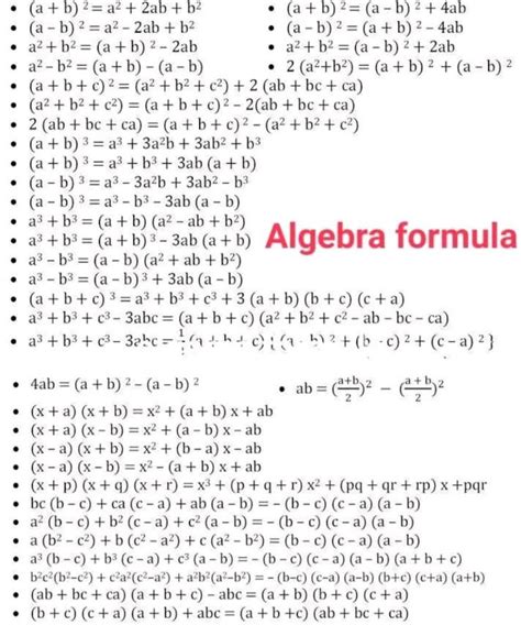 Algebra formulas, Algebra, Math