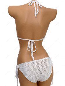 27 OFF 2021 High Neck Tie Side Crochet Bikini Set In WHITE ZAFUL