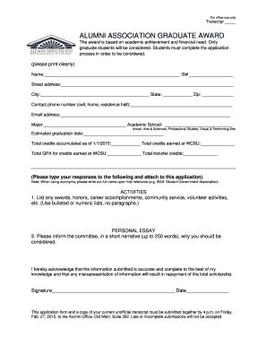 Fillable Online Wcsu Graduate Award Application Wcsu Fax Email Print