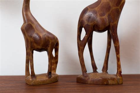 African Wood Carvings 2 Giraffe And 1 Mask Hand Carved And Painted