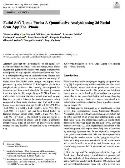 Facial Soft Tissue Ptosis A Quantitative Analysis Using 3d Facial Scan