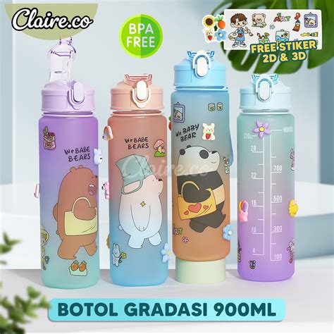 Jual Botol Minum Warna Gradasi 900ml Botol Minum Viral Penanda Waktu