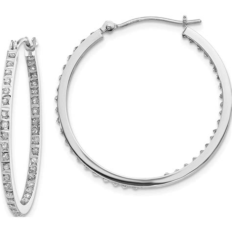 14K White Gold Diamond Fascination Round Hinged Hoop Earrings 30 X 2