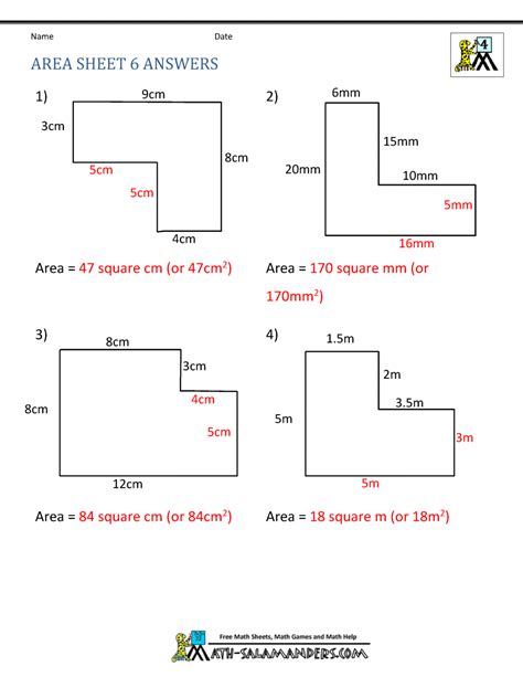 Area Worksheets Grade 6