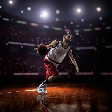 Um Jogador De Basquete Uma Camisa Branca E Shorts Vermelhos Est