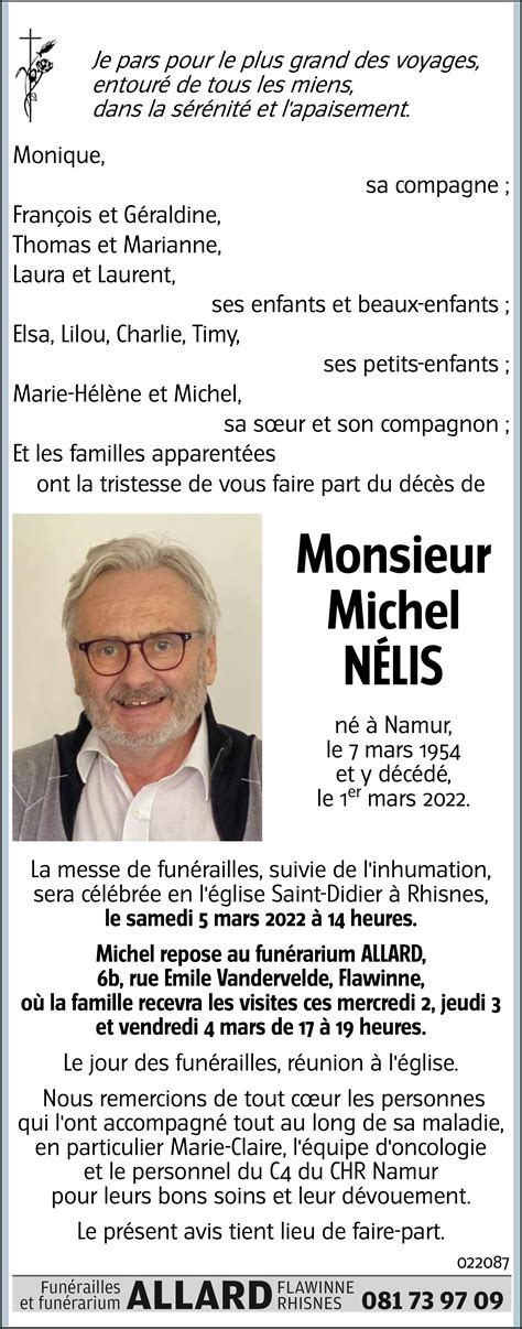 Michel NÉLIS 01 03 2022 Avis nécrologique lavenir net