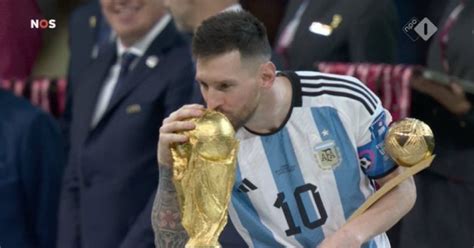 Leo Messi Kisses World Cup Trophy Spotted