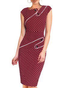 Polka Dot Button Embellished Short Sleeve Dress In RED ZAFUL 2024