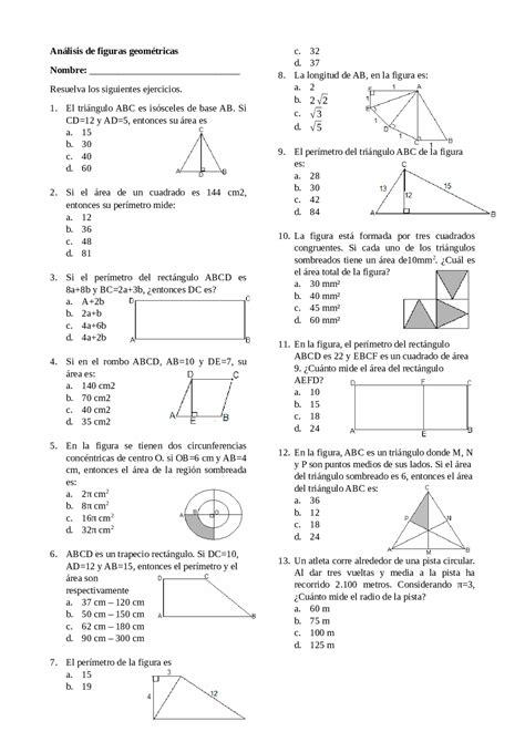 Análisis de Figuras geométricas | Ejercicios de Matemáticas | Docsity