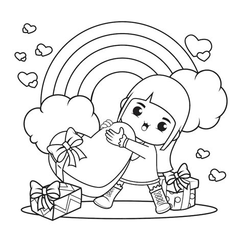 Cute Girl Holding Heart Coloring Page - Free Printable Coloring Pages