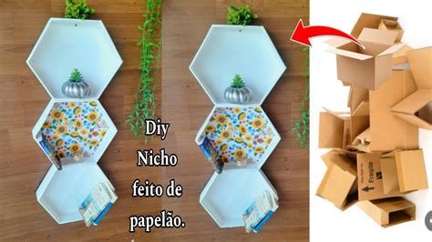 DIY COMO FAZER UM NICHO DECORATIVO PARA PAREDE USANDO CAIXAS DE PAPELÃO