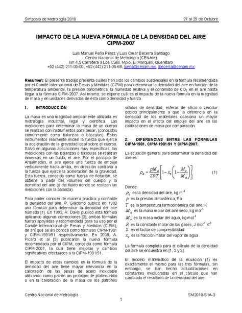 Sm2010-mp03a - Impacto de la Nueva Fórmula de la Densidad del Aire CIPM