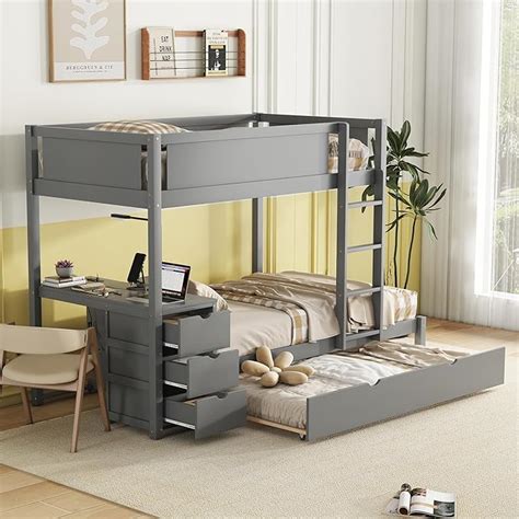 Harper And Bright Designs Twin Over Twin Bunk Bed With Trundle Desk And Storage