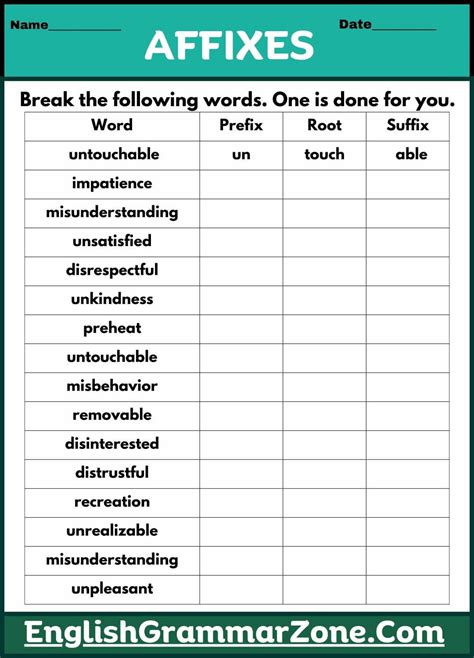Affixes Worksheet With Answer
