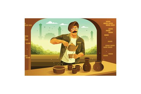 Indian Man Making Masala Chai Tea Illust Graphic By Ian Mikraz