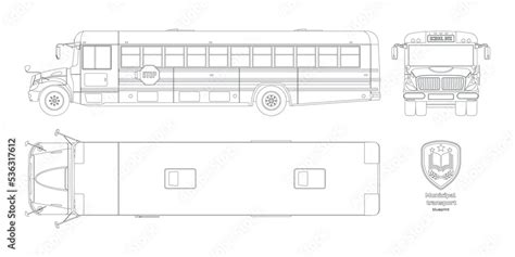 Isolated school bus drawing. Outline blueprint of municipal transport ...