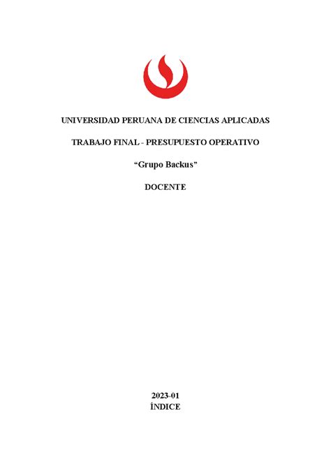 Trabajo Final Contabilidad Y Presupuestos Universidad Peruana De