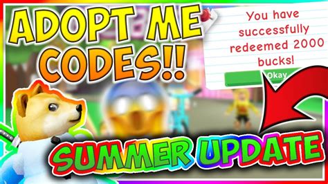 New Adopt Me Codes New Summer Update Roblox Youtube